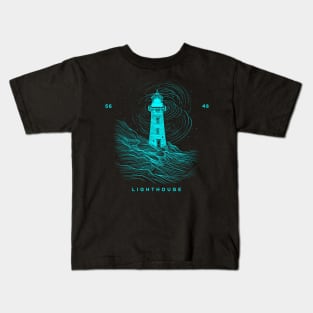 Guiding Light: Lighthouse Minimalist Design with Mountain Kids T-Shirt